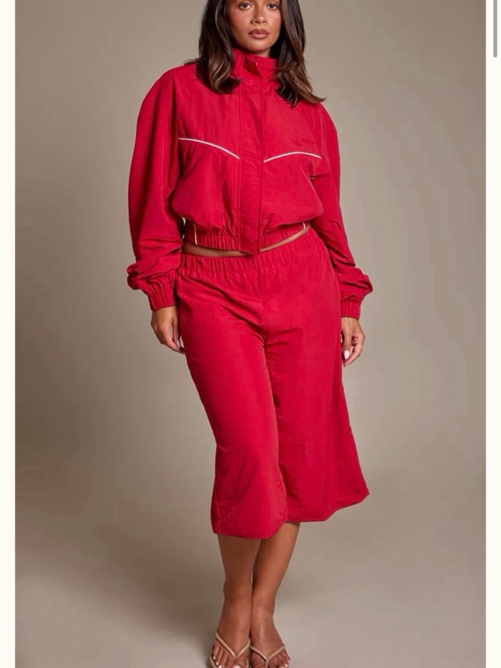 PrettyLittleThing red tracksuit with white piping
